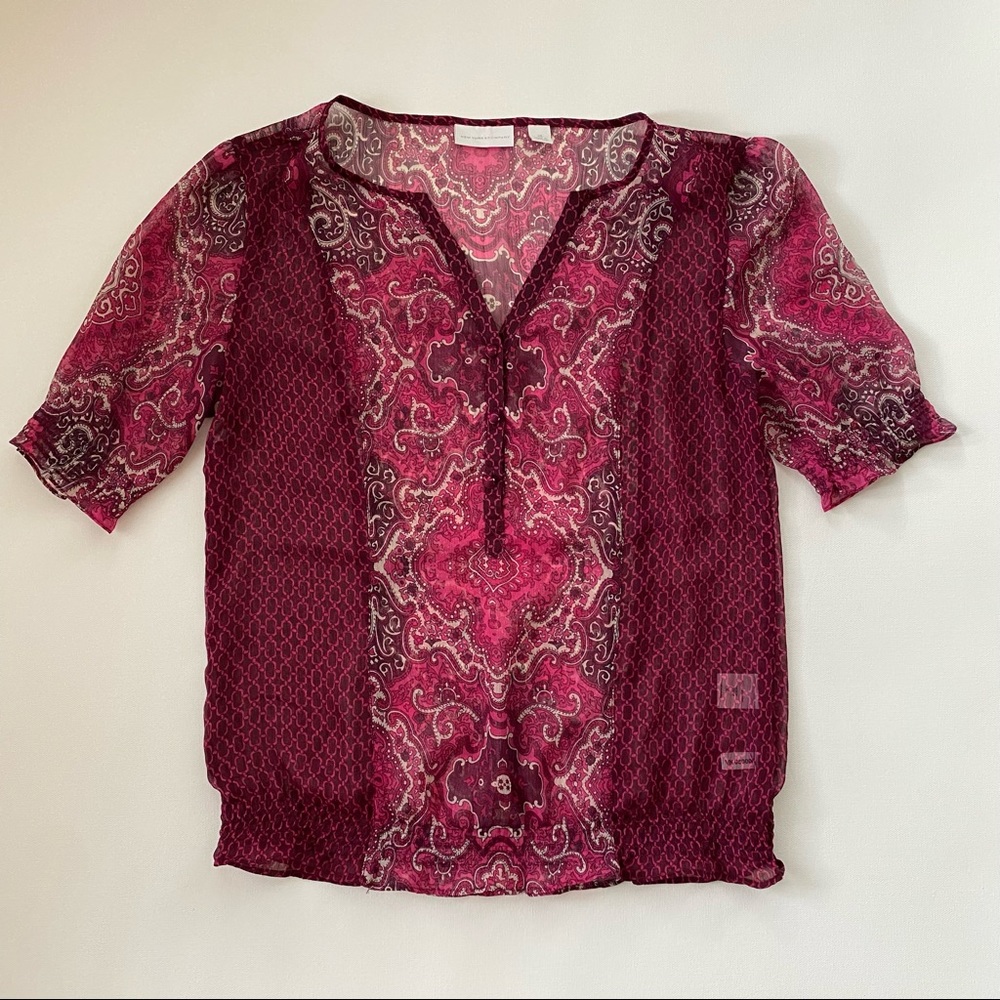 New York & Company Magenta Boho Floral Print Top